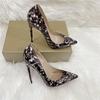 Brown Patent Leather Leopard Print Plus Size Women's Single Heel Shoes, Color Blocking Temperament High Heels