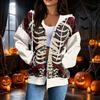 Women's Casual Long Sleeve Zip-Up Hooded Sweatshirt with Halloween Print