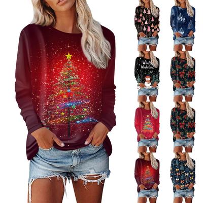 Женская мода, повседневная блузка с длинным рукавом и круглым вырезом, пуловер с принтом