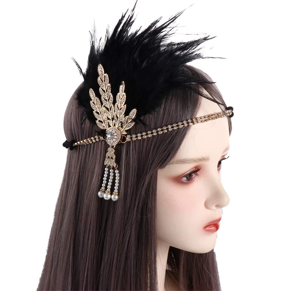 Gatsby Cosplay Dress Headwear Korean Style Headband Feather Headwear Masquerade Party Accessories Sequin Hair