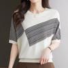 Navava Striped Point Round Neck Short Sleeve Knit Nk2253