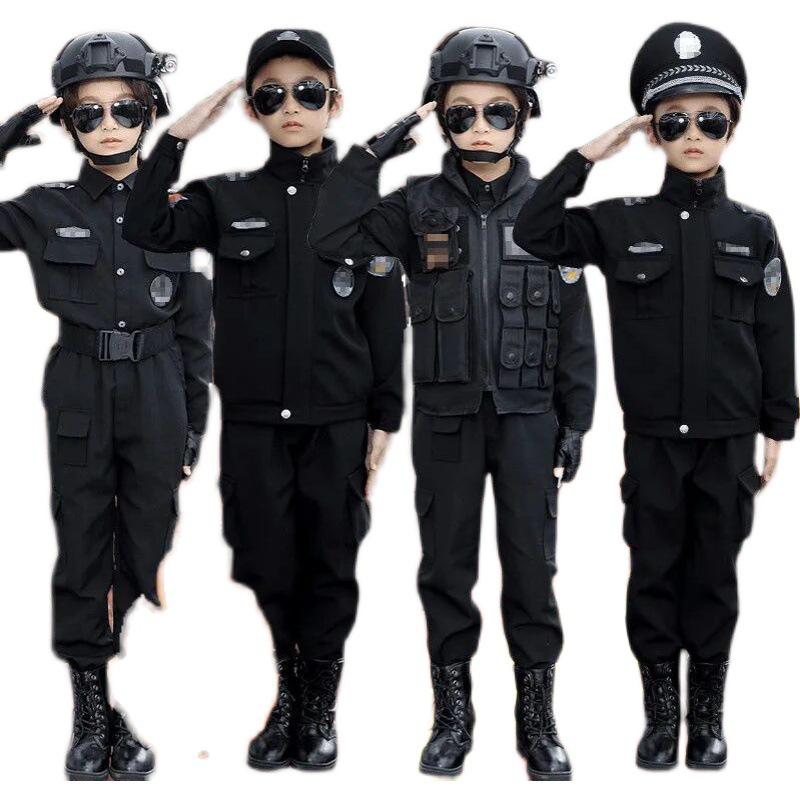 Детский полицейский костюм - Зимний бархатный наряд для выступлений для мальчиков и девочек в детском саду