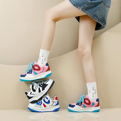 Женские повседневные массивные кроссовки на платформе, модные кроссовки без шнуровки, дышащие прогулочные кроссовки из искусственной кожи, теннисные спортивные туфли на шнуровке для женщин