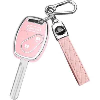 QBUC Чехол для ключа-брелока Honda с кожаным брелоком, Мягкий ТПУ протектор для ключа автомобиля, Совместимый с Honda Accord 2003-2012 Civic EX 2006-2013 Pilot