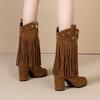 Women's High-heeled Short Boots Autumn and Winter New Thick-heeled Large-size Fringed Short Boots