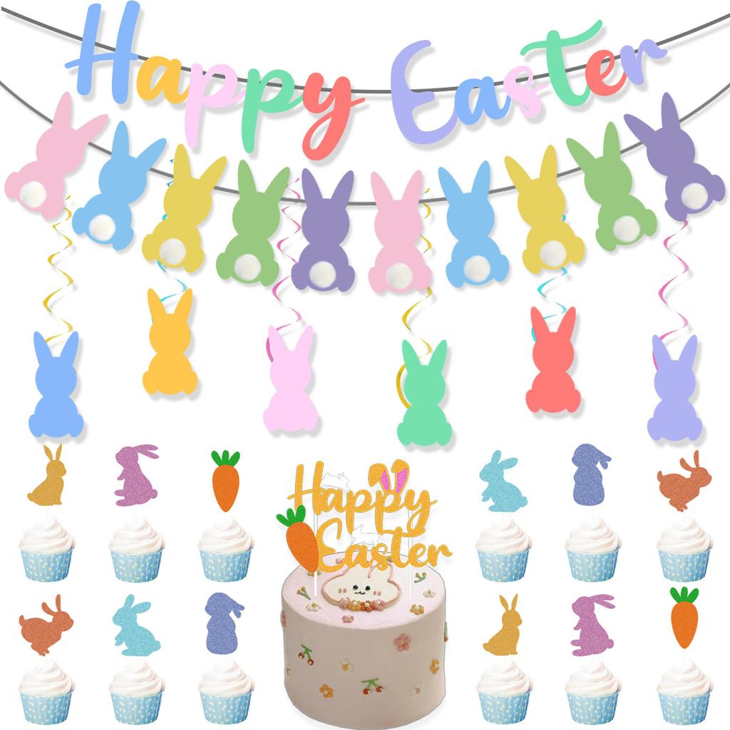 Easter Themed Party Decoration Happy Easter Letter Latte Rabbit Flag Balloon Set