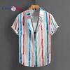Повседневная мужская рубашка с коротким рукавом в полоску с акварельным принтом, мужская рубашка, лето 2025 г.