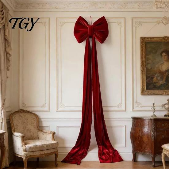 Reusable Event Ornaments Large Burgundy Velvet Bow, Giant Hanging Wall Decor for Birthday Stage Decoration Wedding Backdrop, Christmas Tree