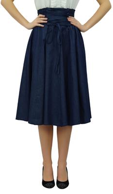 Темно-синяя джинсовая юбка с высокой талией, трапециевидная, со сборками на талии, дизайнерский шик