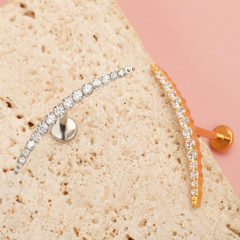 Titanium Piercings Long Arc Multiple CZ Inlaid Internally Threaded Flat Ear Cartilage Labret Ear Studs Piercing Jewelry