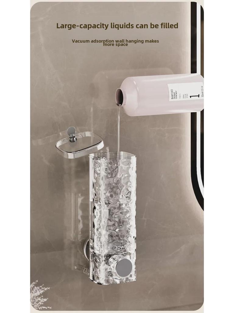 Ripple Suction Cup Bathroom Soap Dispenser - Luxury Hand Soap Holder for Mirror or Sink