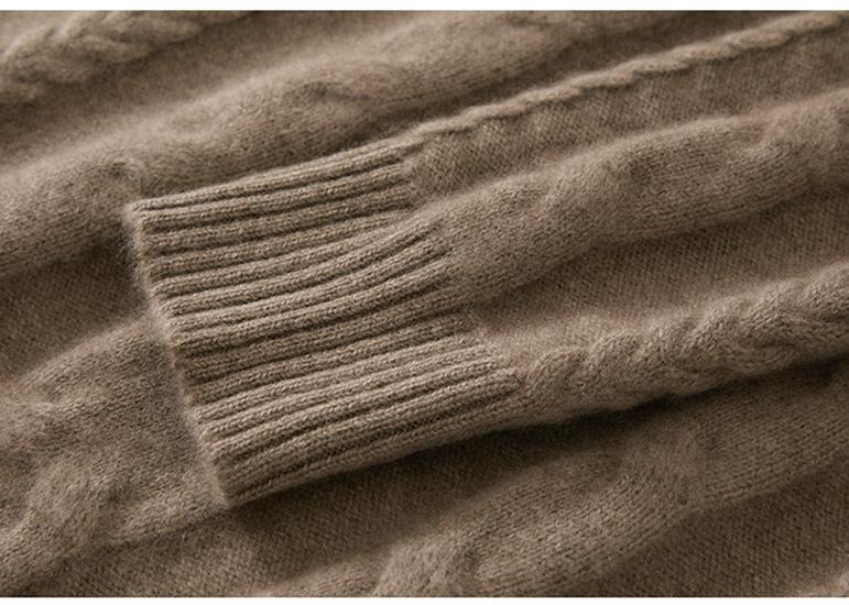 Cashmere Cable Knit Raglan Sweater - Half-High Neck, Loose Fit