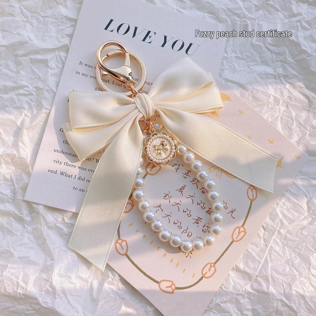 Matte Pearl Bow Keychain Pendant for Girls