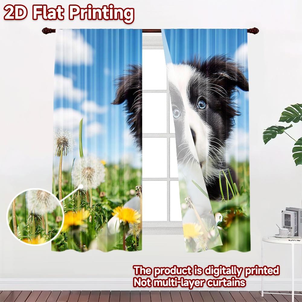 2D flat printing 2pcs Window Treatment Curtains Cute Border Collie Puppy Blue Eyes Digital Printed Polyester Drapes Holiday