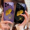 Золотые листья гинкго Фиолетовый для iPhone 16 Pro Max 15 Pro 14 13 12 Mini 11 XS Max XR 7 8 Plu SE 2022 Чехол для телефона из закаленного стекла