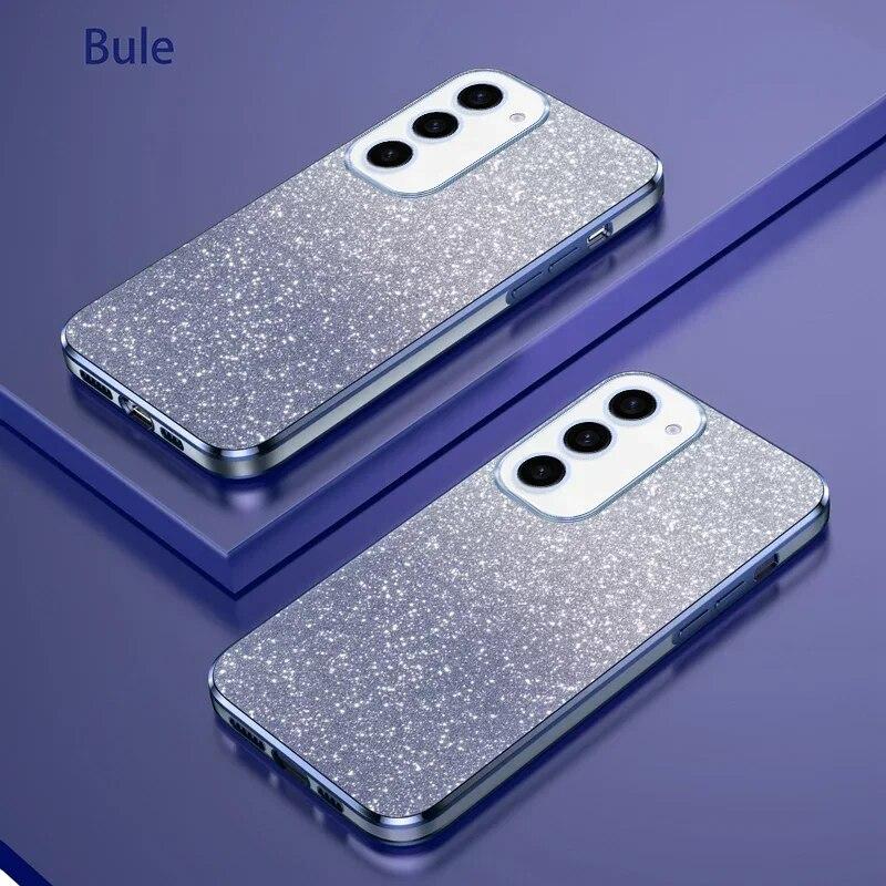 Luxury Plating Magnetic Holder Phone Case For Samsung Galaxy S24 Ultra S23 S22 S21 S20 Plus FE Note 20 10 Silicone Glitter Cover