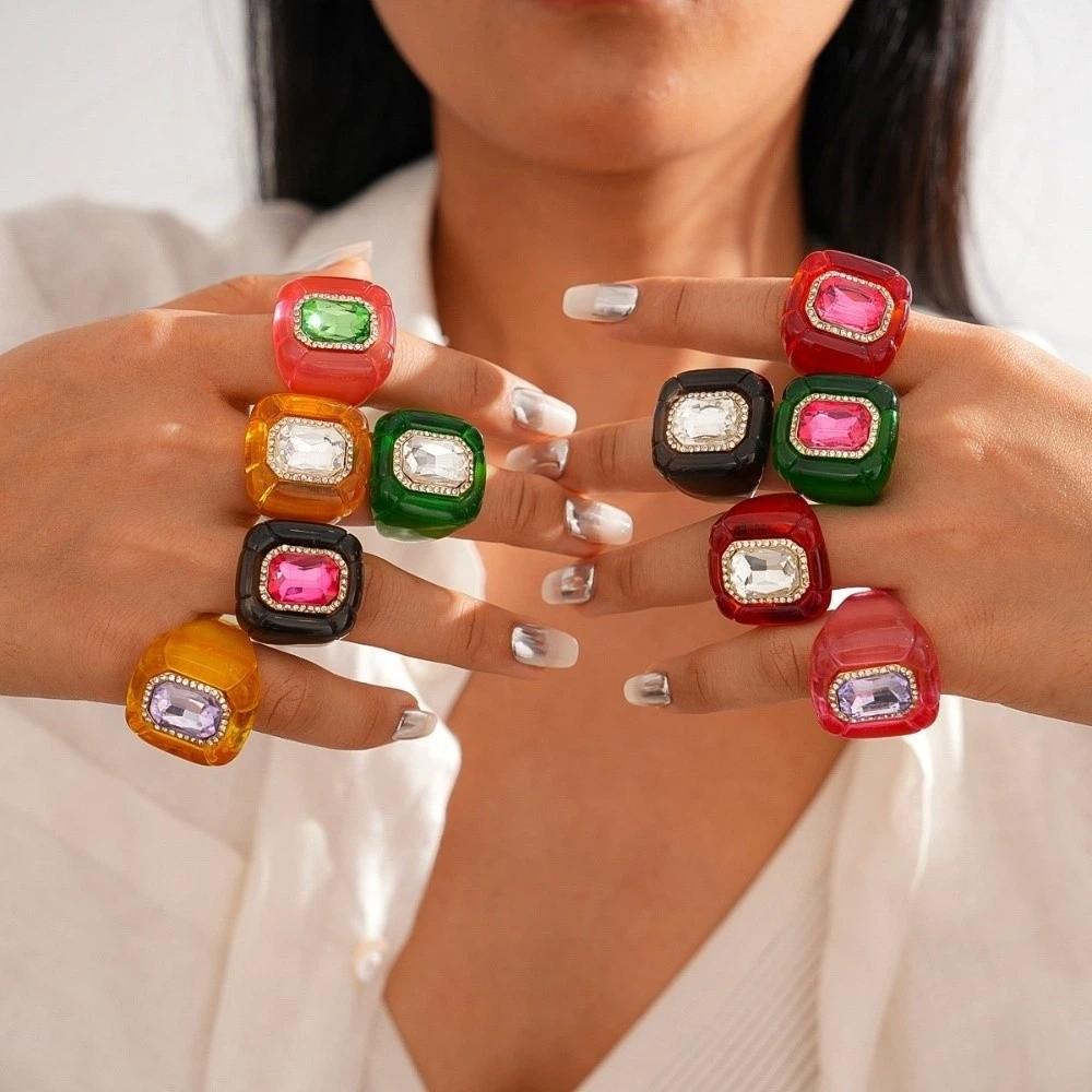 Candy Color Acrylic Resin Ring Y2K Classic Big Dome Plain Ring Geometric Ring  Party