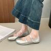 Fashion Street Style Silvery Women Mary Jane Shoes Ladies Casual Soft Sole Dress Flats Shoes Elegant Leather Ballet Shoes