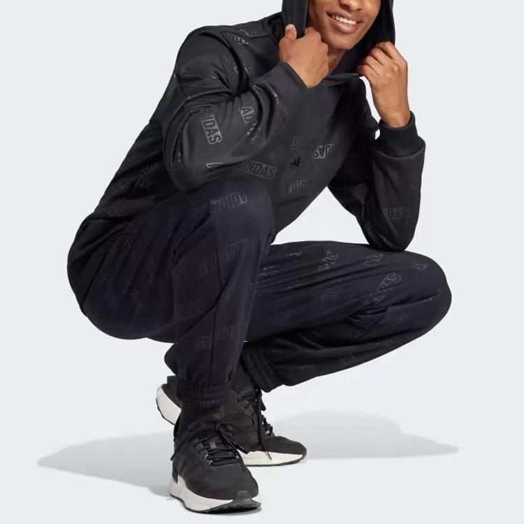 Adidas Embossed Polar Fleece Hoodie With Letter Logo Print Long Sleeve Hooded Sweatshirt Men Hoodies Black IJ6435