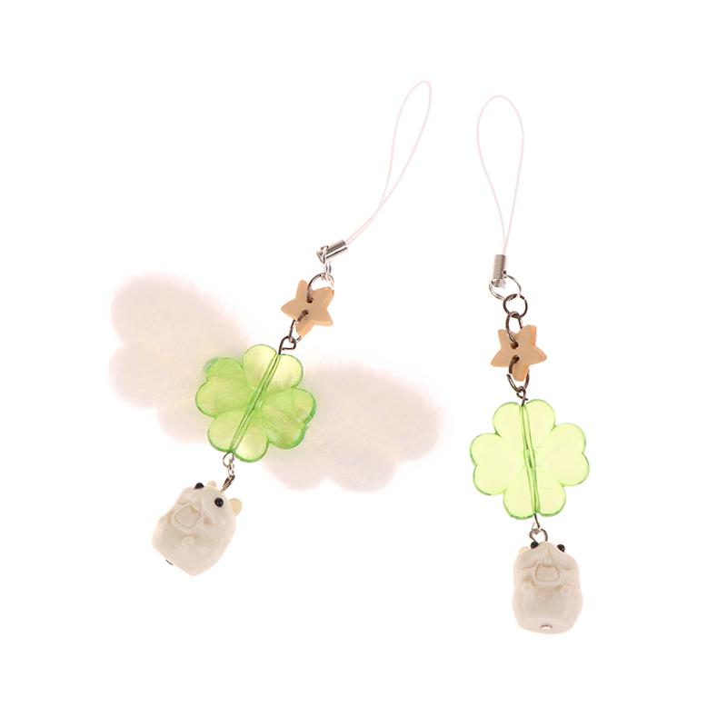 Зеленый счастливый четырехлистный клевер, летающий сурок, хомяк, брелок, счастливый клевер, телефонный шнурок, брелок, кулон, аксессуары, подарки