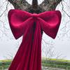 Oversized Red Velvet Bow, 80x150cm Outdoor Wedding Christmas Decor, Valentine's Day Home Party Decoration