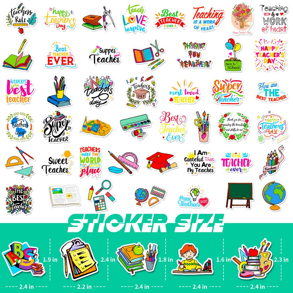 100 PCS Teacher Graffiti Stickers - School Theme Decals for Cars, Bottles, Notebooks