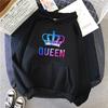 Queen King Print Sweatshirts Couples Daily Casual Sporty Hooded Long Sleeve Pullover Woman  Home Outdoor Comfort Warm Hoodies