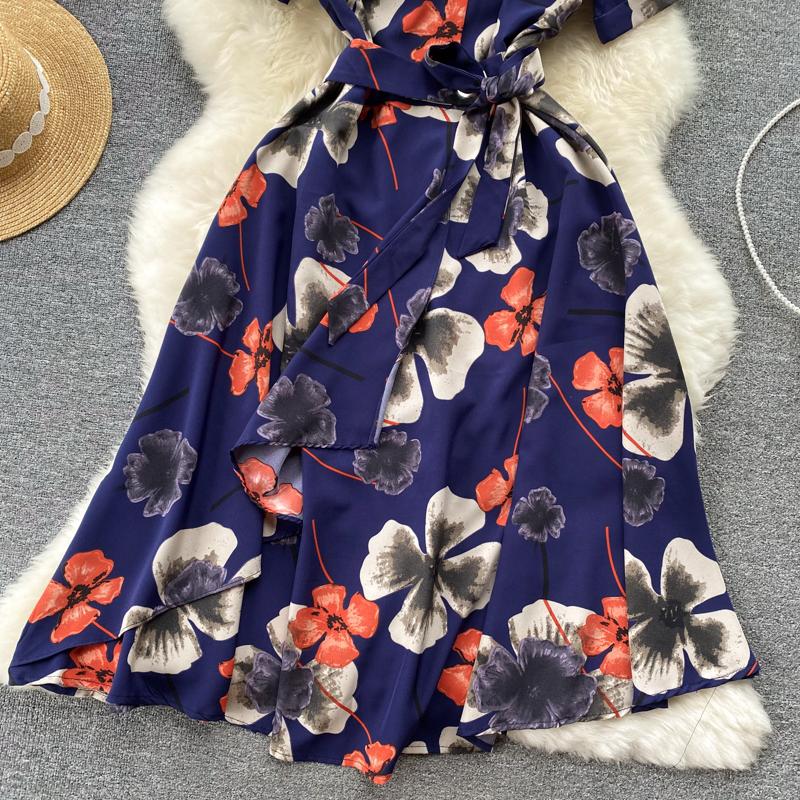 RUGOD Платье в праздничном стиле на шнуровке с принтом на талии. Летнее женское шикарное французское платье средней длины с короткими рукавами.