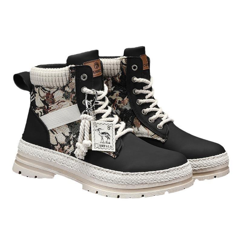 Комбинированные мужские туфли живые ботинки Мартина ретро локомотив холст вставки водонепроницаемые уличные рабочие повседневные мужские рабочие туфли