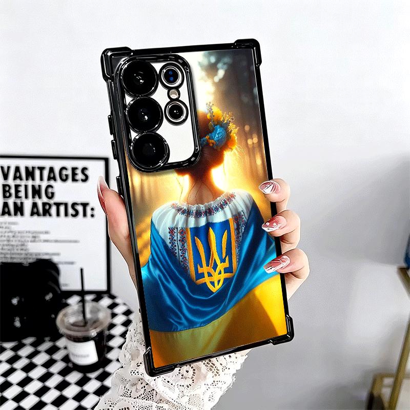 Blue Yellow Ukrainian Girl Plating Phone Case For Samsung Galaxy S24 S25 FE S26 Edge S23 Ultra S22 S21 Plus S20 Anti-Fall Airaba