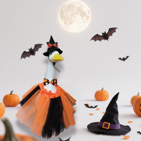 Наряды для гуся Хэллоуин Наряды для крыльца гуся с шляпой ведьмы, галстуком-бабочкой и юбкой-пачкой для 23-дюймовой садовой статуи гуся