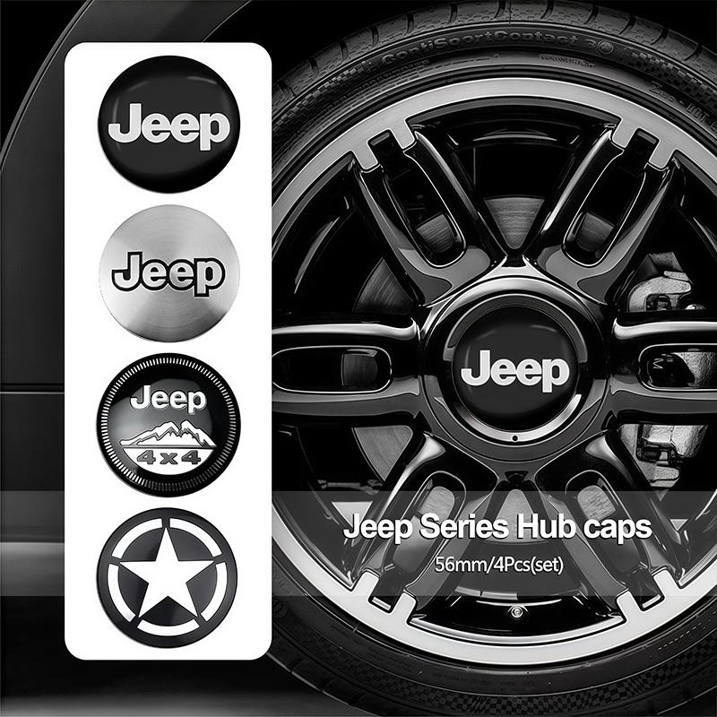 4Pcs 56mm Car Wheel Center Cover Stickers Hub Cap Sticker For Jeep Wrangler Grand Cherokee Avenger Compass Wagoneer Gladiator JL PSLVW1
