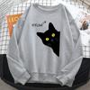 Winter Fall Harajuku Woman Sweatshirt Meow Black Cat Printing Hoodies Comfortable Pullover Crewneck Casual Female Clothes