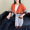 Women's Plus Size Sweater Jacket Spring Autumn Loose Color-Blocked Knitted Cardigan Sweater Contrast V-Neck Knit Jacket