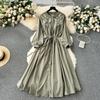 Bohemian Long Dresses for Women O Neck Lantern Sleeve Embroidery Holiday Vestidos A-line Lace-up Autumn Dress Vintage