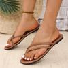 Мода Мода Золотые Сандалии с Перемычкой для Пальца Женские 2025 Лето Плоский Каблук Пляжные Шлепанцы Женские Большой Размер 43 Легкие Уличные Тапочки