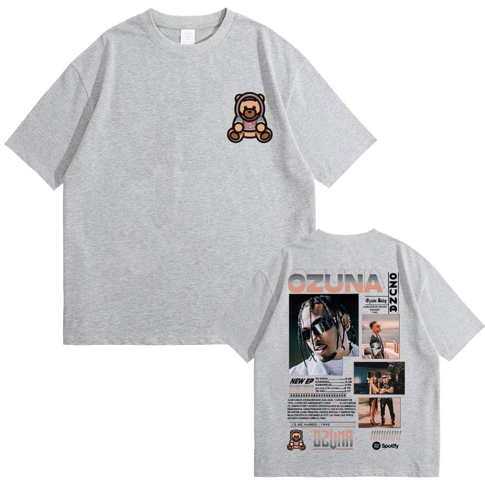Футболка с двусторонним принтом рэпера Ozuna, уличная одежда Anuel AA, мужские и женские футболки оверсайз в стиле хип-хоп, мужская мода, винтажные футболки