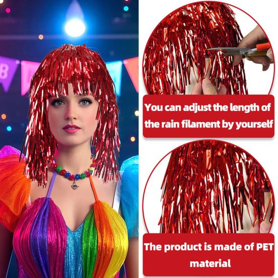 Парики из фольги для взрослых, блестящие парики из мишуры для карнавальных костюмов, блестящие парики из металлической мишуры, маскарадная диско-колпа для фотобудки, реквизит, принадлежности для косплея