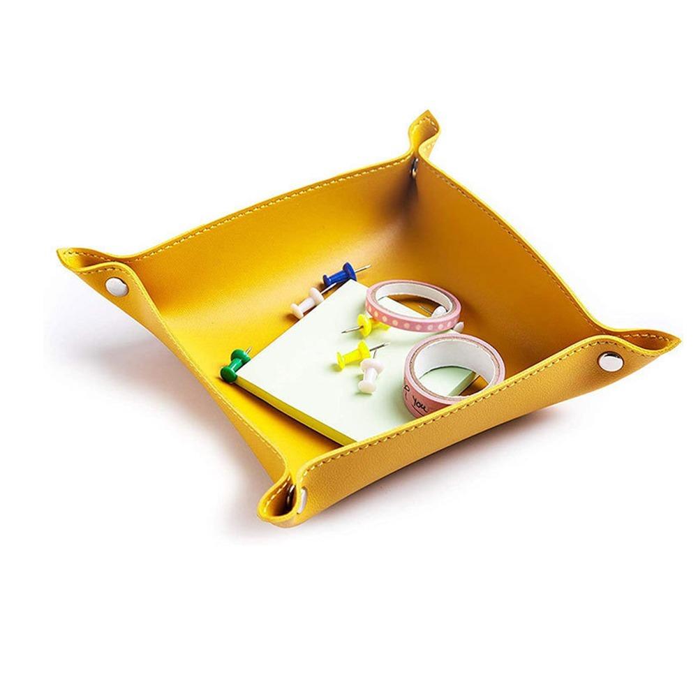 Leather Key Tray Foldable Desktop Accessory Plate Easy Storage Jewelry Tray Dresser