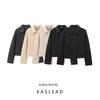 Kaslead Новое поступление Женская одежда Мода Воздуховыпускное отверстие Карманная отделка Мягкий лацкан Длинные рукава Верхняя одежда 5070469