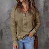 Women's Lapel Button Up Long Sleeved Top Pullover Solid Color Knitted Sweater Loose Long Sleeved