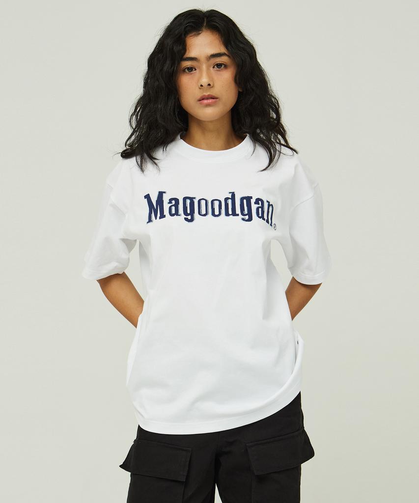 MAGOODGAN Swagver 3580 Вышитая Оверсайз Белая Футболка с Коротким Рукавом