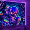 Флуоресцентный гобелен «Цветок-череп» УФ-активный, требует УФ-освещения. Эстетичное декоративное настенное панно для спальни
