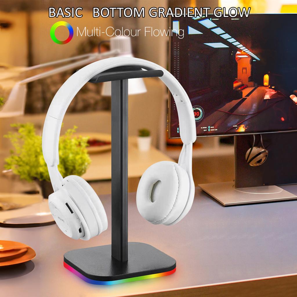 Подставка для наушников с нижней подсветкой, держатель для наушников, RGB-подсветка для стола, ПК, игровых гарнитур, нескользящая резиновая накладка, проводное USB