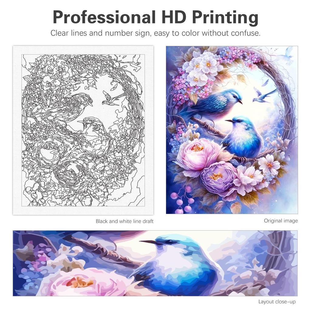 Frame Painting By Numbers For Adults Beginner Kits Birds And Flowers Picture With Numbers For Home Artwork 40x50cm