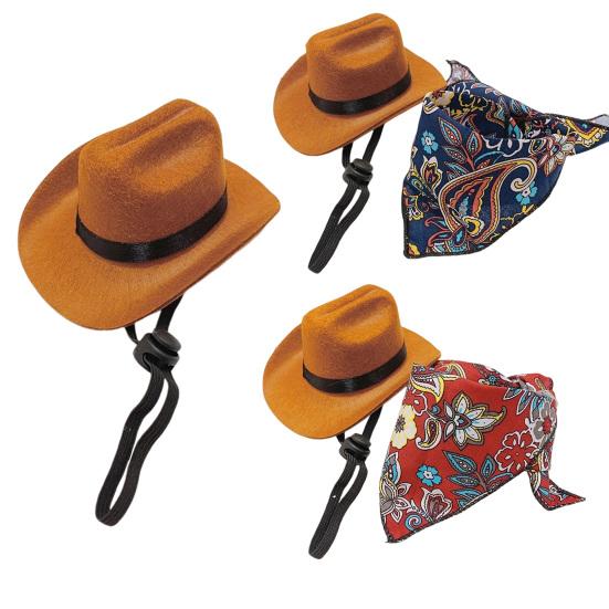 Ковбойская шляпа для питомца, мини-кепка для косплея, бандана, шарф, аксессуары для костюма на Хэллоуин для маленьких и средних собак, кошек, украшение для вечеринки