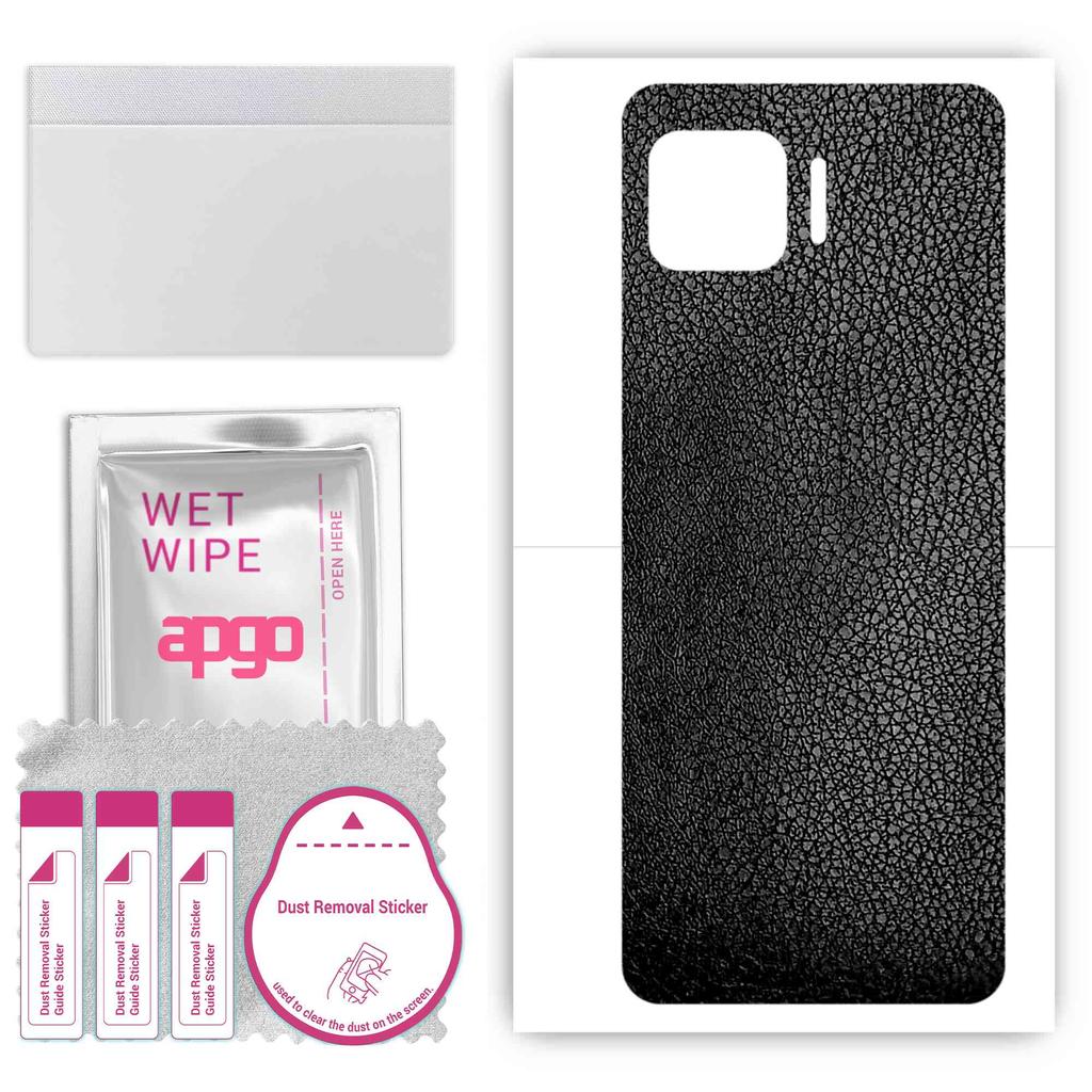 apgo Protective Skin Sticker for the Back Compatible with Motorola One 5G, Wrap Film, Foil, Vinyl - Pattern Black Leather
