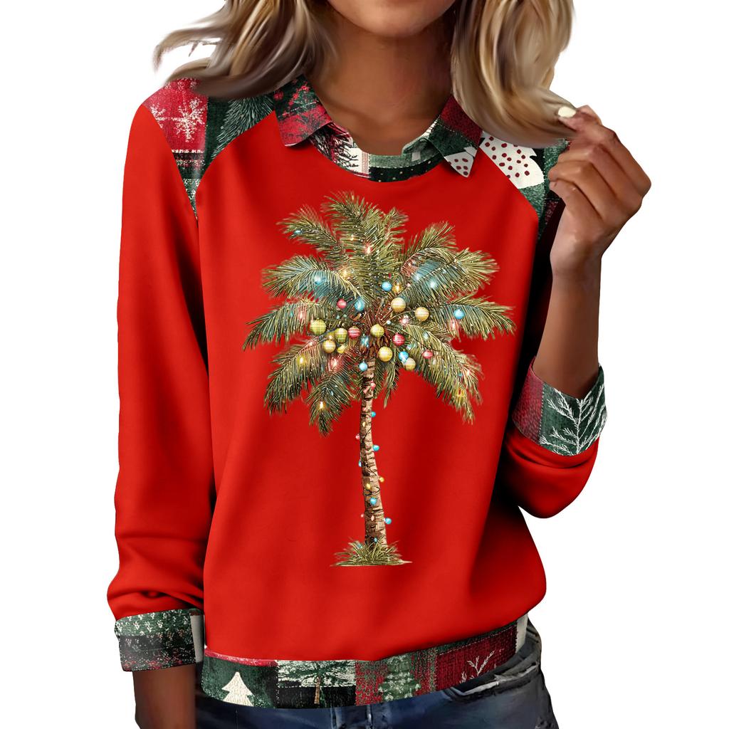 Women's Fashion Christmas Printed Long-Sleeve Pullover Top