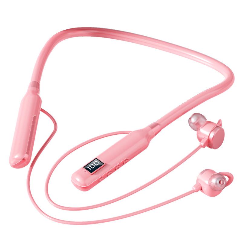 BT-7 Wireless Bluetooth Sports Neckband Earphones with Card Slot, Digital Display & Noise Cancelling - Black