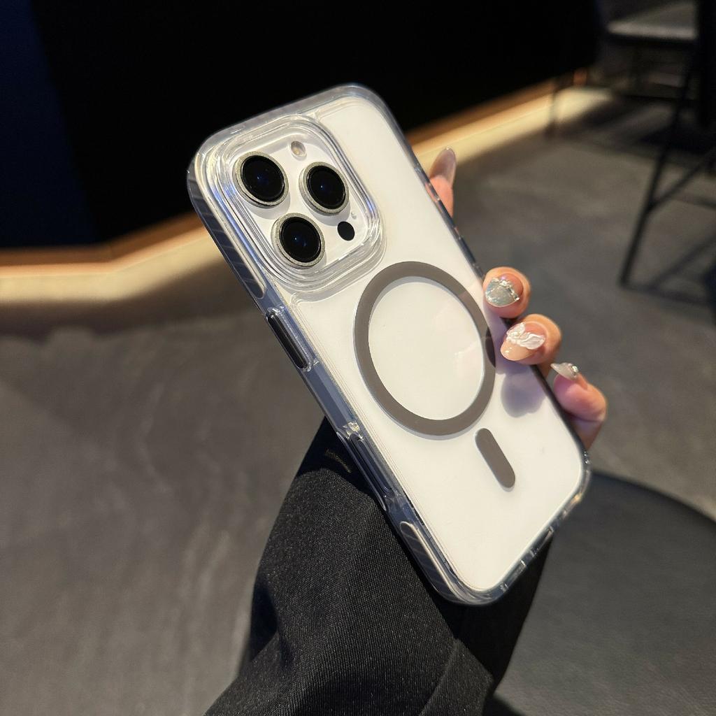 For iPhone 16 Pro Max Case Compatible with MagSafe TPU PC Clear Phone Cover with Metal Buttons